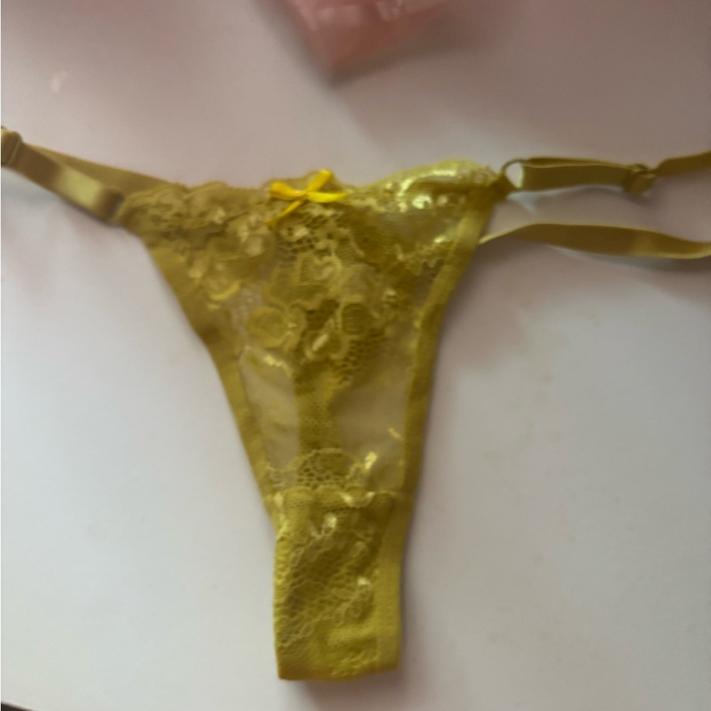 Lace Trimmed Yellow Thong